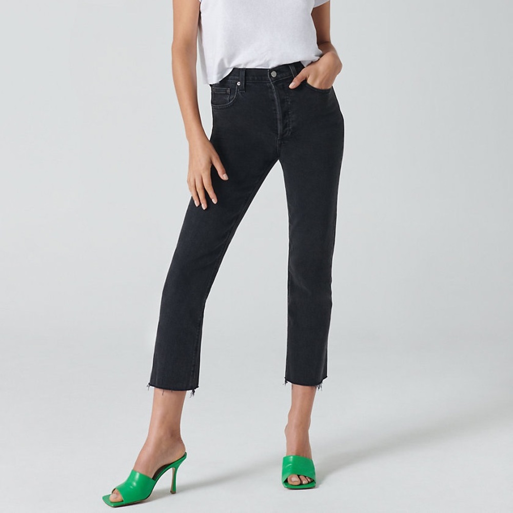 Denim forum arlo high rise straight jeans in black eyeliner